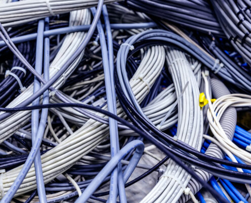 pile-of-wires pile of blue and grey miscellaneous wires